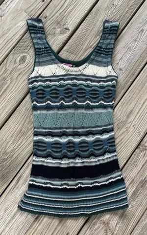 Say What? USA Women's Vintage Y2K Green/Blue Striped Knit Tank Top Size S thumbnail 1