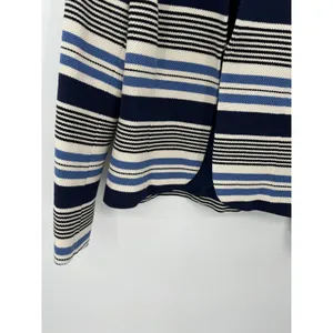 Anne Klein Tweed Jacket Women 4 Blue Black‎ Striped Open Front Tulip Hem Blazer thumbnail 4
