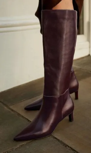 STEVE MADDEN Lingo Pointed Toe Knee High Boot in Wine Leather Size US 8 thumbnail 1