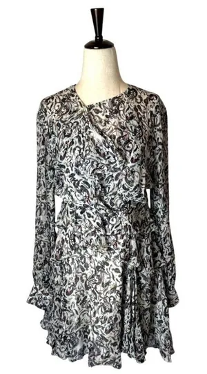 IRO Dress Women Small‎ Ivory Black Chiffon Floral Print Long Sleeve Mini thumbnail 1