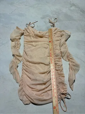 Oh Polly NWT Women's Ruched Tie-Strap Mesh Dress sand 8 thumbnail 3