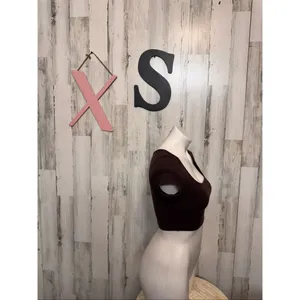Brown Crop Top XS Fitted Stretch Short Sleeve Basic Minimalist Top Brown thumbnail 3