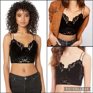 Free People One Black Madonna‎ Flocked Velvet Adella Bralette Size XS thumbnail 2