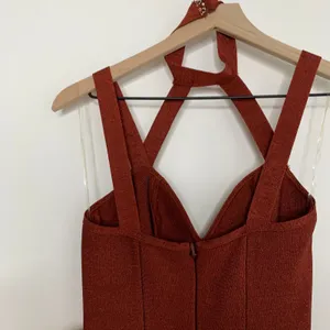 House of CB Cypresa Rust Lurex Collar Strap Jumpsuit Women’s Size XS thumbnail 8