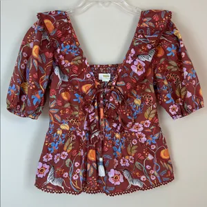 Anthropologie Maeve Babydoll Blouse Tiger Zebra Safari Print Sz XS thumbnail 1