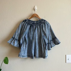 Free People Washed Denim Smocked Top thumbnail 8