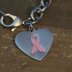Silver tone breast cancer awareness ribbon heart charm bracelet thumbnail 5