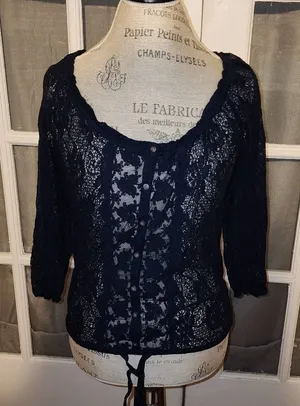 NWT Hollister Womens Navy Blue Peasant Top Blouse Medium‎ New thumbnail 1