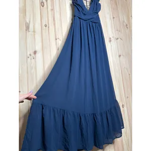 NWT Lulus Soiree Celebration Navy Blue Ruffled Lace-Up Maxi Dress Wedding Sz XL thumbnail 5