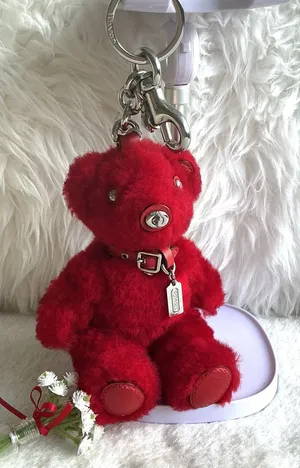 Rare Coach Red Shearline Bear Keychain with Silver Metal Hardware thumbnail 1