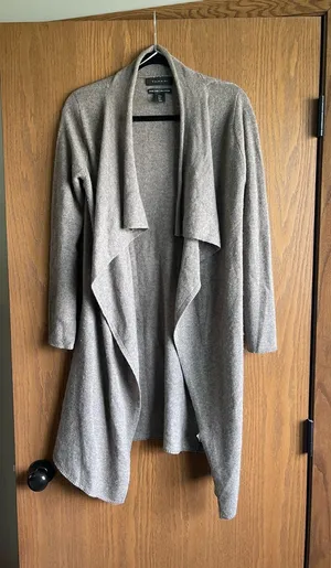 Tahari 100% Cashmere Taupe Open Front Cardigan Sweater thumbnail 1