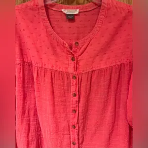 Anthropologie Pilcro Mila Draped Button Down‎ Top Shirt in Coral Size Medium thumbnail 5