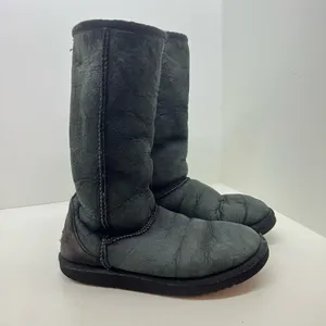Uggs classic black tall boots winter slip on boots leather sheepskin fur lined 7 thumbnail 3