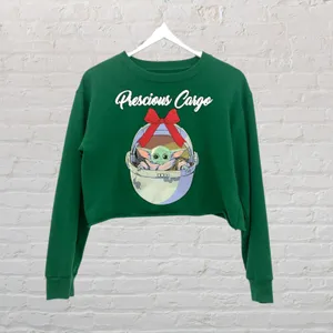 Star Wars Grogu Cropped Sweatshirt Women's M Green Baby Yoda The Mandalorian thumbnail 4