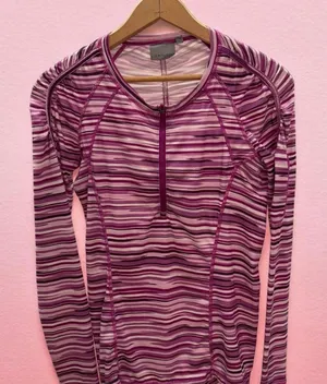 Athleta Purple Striped Half-Zip Long Sleeve‎ Athletic Top Size S thumbnail 1