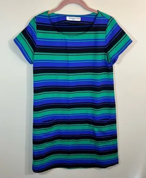 ✨ Amanda Uprichard Women’s Purple‎ Green Black Striped Shirt Dress P thumbnail 1