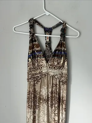 Shoreline Y2K Metallic Baroque Maxi Dress S/M ^ thumbnail 2
