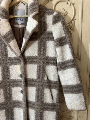 NVLT Cream and Brown Plaid Faux-Shearling Teddy Coat Size Medium thumbnail 5