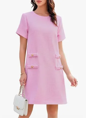 NEW Tweed Mini Crew Neck Career Elegant Dress L thumbnail 1