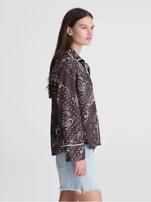 Madewell The Signature Y-Neck Shirt Chocolate Plum Bandana Print Size Medium NWT thumbnail 4
