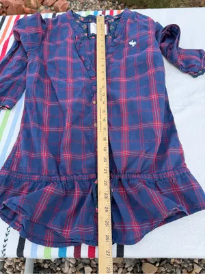 Y2K Abercrombie & Fitch Plaid Ruffle Peplum Tunic Top M Navy Red Floral thumbnail 10