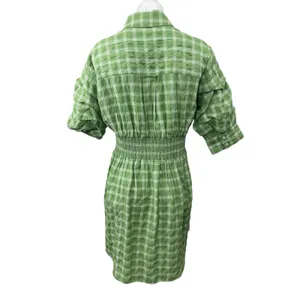 Cinq à Sept NEW Green Plaid Check Short Sleeve Button Down Mini Shirt Dress Sz 4 thumbnail 2