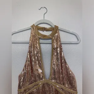Free People Film Noir‎ Sequin Mini Halter Dress in Rose Gold Size 6 thumbnail 4