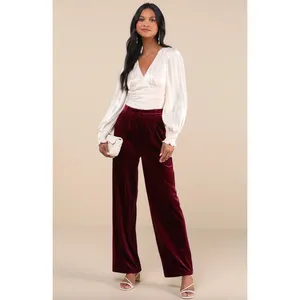 Lulus Posh Idea Plum Velvet High-Rise Straight Leg Trouser Pants Small NWT thumbnail 3