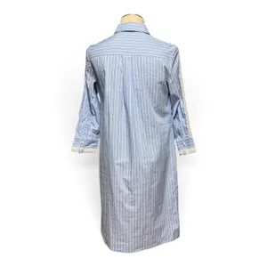 Etcetera Cotton Lace Button Up Shirt Shift Dress Blue White Stripe 4 thumbnail 4