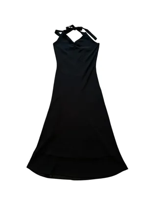 Mystic Vintage Black Halter Midi Dress Y2K Minimalist Dark Fairy Grunge Coquette Witchy thumbnail 3