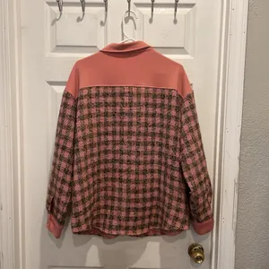 Polagram Pink Plaid Mixed Media Snap Front Shacket Jacket PSJ1287 Womens Large thumbnail 6