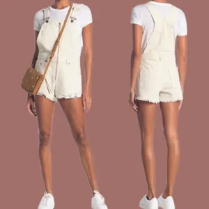 Free people white denim baggy overalls short jumper shortalls thumbnail 4