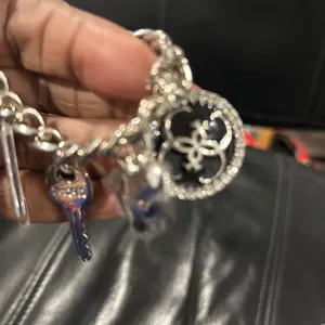 Guess Silver-Tone Charm Bracelet with Heart, Key & Medallion thumbnail 5