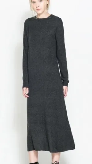 Zara Gray Sweater Maxi Midi Dress Small Long Sleeve NEW thumbnail 1