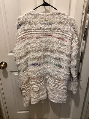 Anthropologie White Textured Open-Front Cardigan with Subtle Multicolor Flecks thumbnail 3