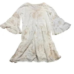 ✨🦚 Johnny Was Workshop Sheer Ivory Tiered Peacock Dress‎ Sz M 🦚✨ thumbnail 4