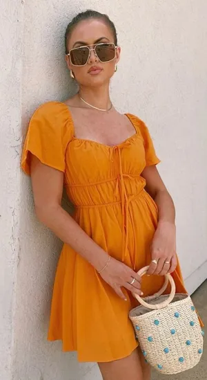 Gianni Bini Talley Orange Tie Front Mini Dress Size 10 Short Sleeve Sundress thumbnail 1