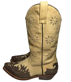 Loblan Women’s Size 7 Tan Brown Pointed Toe Leather Decorative Cowboy Boots thumbnail 5