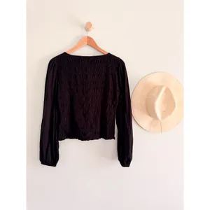 Madewell | NWT Smocked Boatneck Top‎ in Jet Black | Sz M thumbnail 9