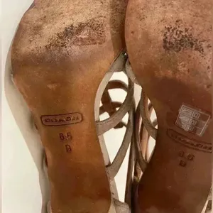 Coach Women’s Lavania Beige Suede‎ Strappy Heeled Sandals with Zipper Size 6.5. thumbnail 9