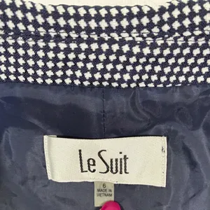 Le Suit Womens Navy Blue White Houndstooth Two Button Blazer Jacket Size 6 thumbnail 3