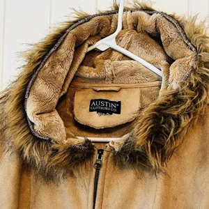 Austin Clothing Co. Tan Suede Jacket Winter Coat Small Faux Fur Lined Hooded thumbnail 3