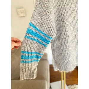 Aerie Oversized Knit Sweater Blue Stripe Clean Girl Streetwear S Cozy Lounge Y2K thumbnail 4