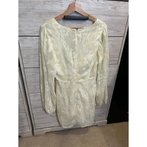 Lulus Cream Jacquard Long Sleeve Mini Dress Metallic Gold Floral Shimmer M thumbnail 6