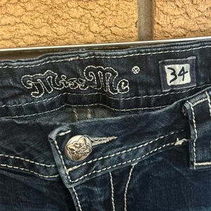 MISS ME Jeans Womens Size 34x31 Mid-Rise Easy Boot Cut Blue Denim Embellished thumbnail 2