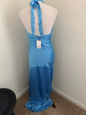 Revolve NWT Line & Dot Alessia Maxi Blue Long Dress Prom Wedding Guest Sz Medium flaw thumbnail 4