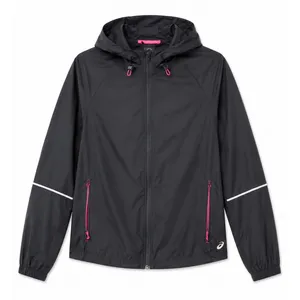 ASICS Jacket Women's Hooded Running Windbreaker Black Pink XS Full Zip NWOT thumbnail 1