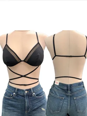 Victoria's Secret Black Strappy Triangle Bralette Size Large NWOT thumbnail 3