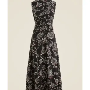 J.Crew Veranda Dress Size 12 Black Floral Midi Sleeveless Ruched Waist Boho thumbnail 3