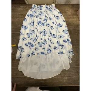 Club Monaco blue and white floral high-low skirt Smocked Waist Size Small‎ Lined thumbnail 3